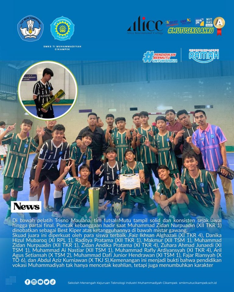 SMK MUTU Cikampek Raih Juara dan Best Kiper di Turnamen Sinar Cup Futsal 2025