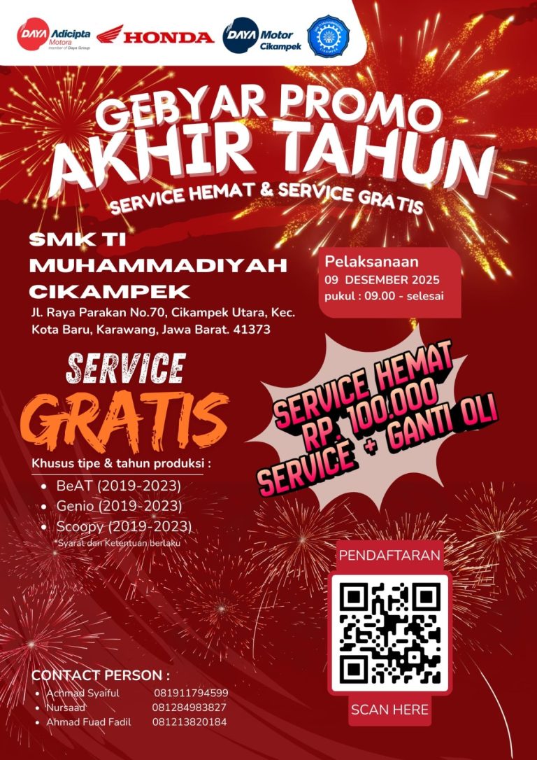 Gebyar Promo Akhir Tahun! SMK TI Muhammadiyah Cikampek dan Daya Motor Cikampek Gelar Service Honda Gratis dan Hemat
